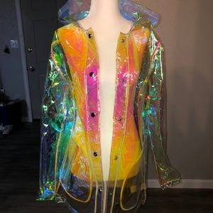 Holographic Rainbow Hooded Raincoat